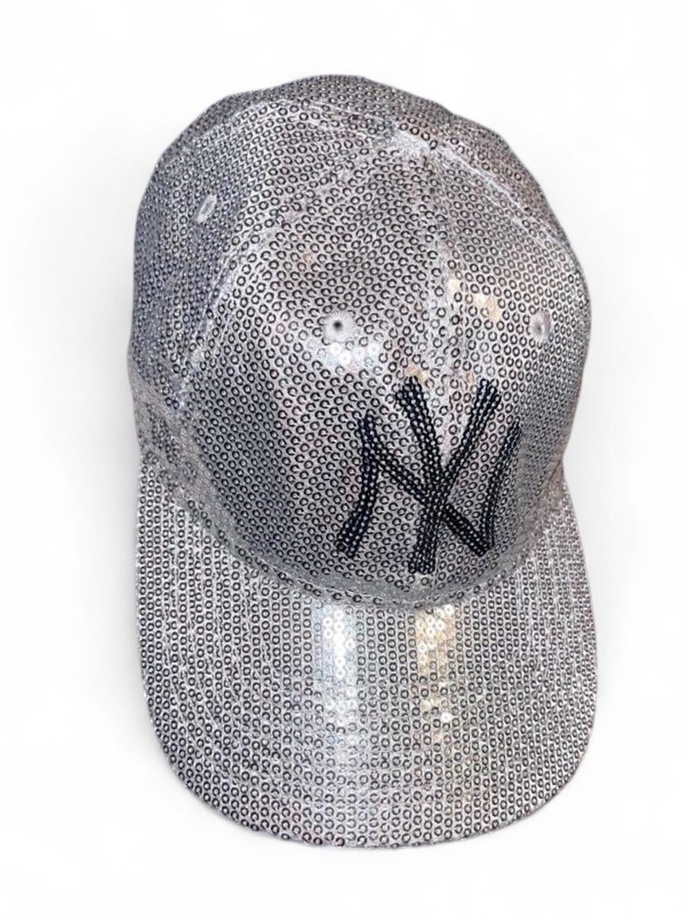 Silver Sequin womens Baseball Cap with Black Logo